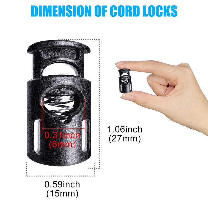 AQRINGO 35 Pcs Plastic Cord Locks Single Hole Spring Toggle Stopper Cord Stops Fastener Toggles for Drawstrings  Paracord  Shoelaces  Bags  Clothing  and More  Black - Image 3